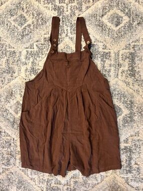 Brown Linen-Blend Women’s Shorts Romper Jumpsuit with Adjustable Straps